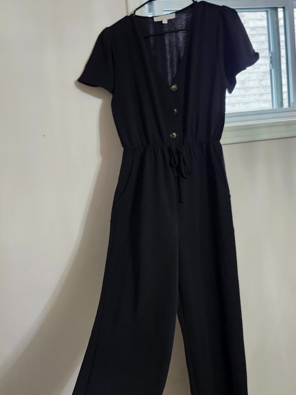 Black Button Front Wide Leg Jumpsuit size S